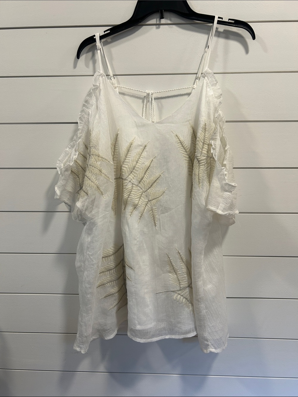 Women’s White Cold-Shoulder Embroidered Top